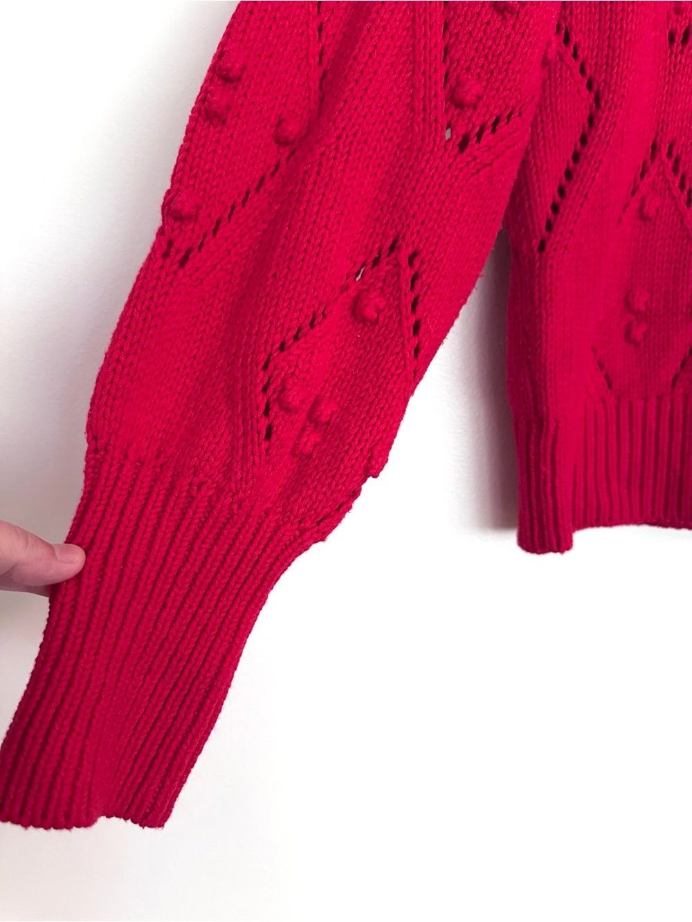 LOFT Red Women’s Diamond Knit Cozy Sweater Size Large - Picture 3 of 8